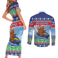 New Zealand Christmas Couples Matching Short Sleeve Bodycon Dress and Long Sleeve Button Shirt Funny Jet Ride Kiwi Xmas LT05 - Polynesian Pride