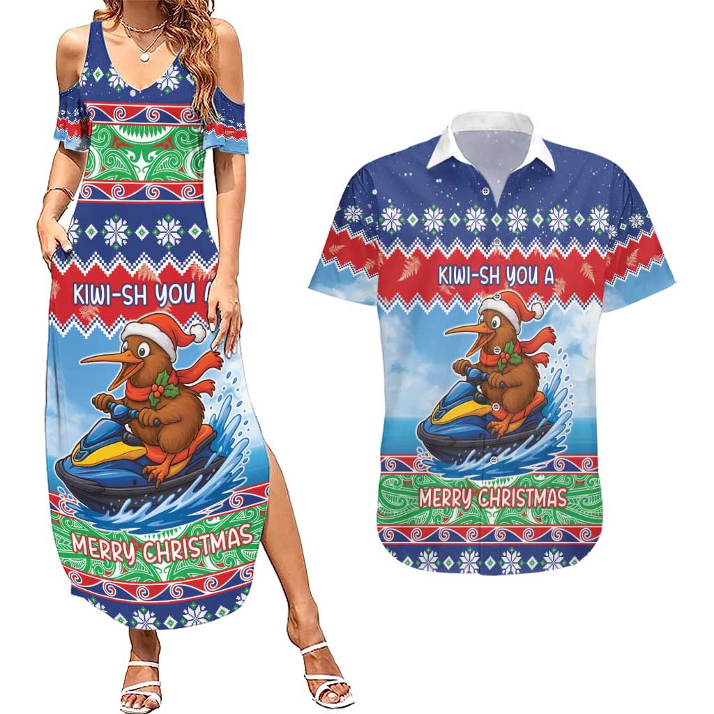 New Zealand Christmas Couples Matching Summer Maxi Dress and Hawaiian Shirt Funny Jet Ride Kiwi Xmas LT05 Blue - Polynesian Pride