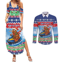 New Zealand Christmas Couples Matching Summer Maxi Dress and Long Sleeve Button Shirt Funny Jet Ride Kiwi Xmas LT05 Blue - Polynesian Pride