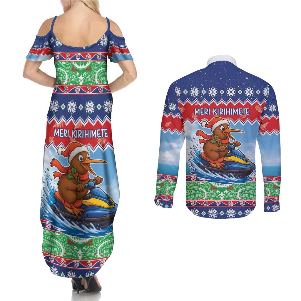 New Zealand Christmas Couples Matching Summer Maxi Dress and Long Sleeve Button Shirt Funny Jet Ride Kiwi Xmas LT05 - Polynesian Pride