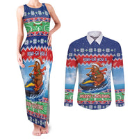New Zealand Christmas Couples Matching Tank Maxi Dress and Long Sleeve Button Shirt Funny Jet Ride Kiwi Xmas LT05 Blue - Polynesian Pride