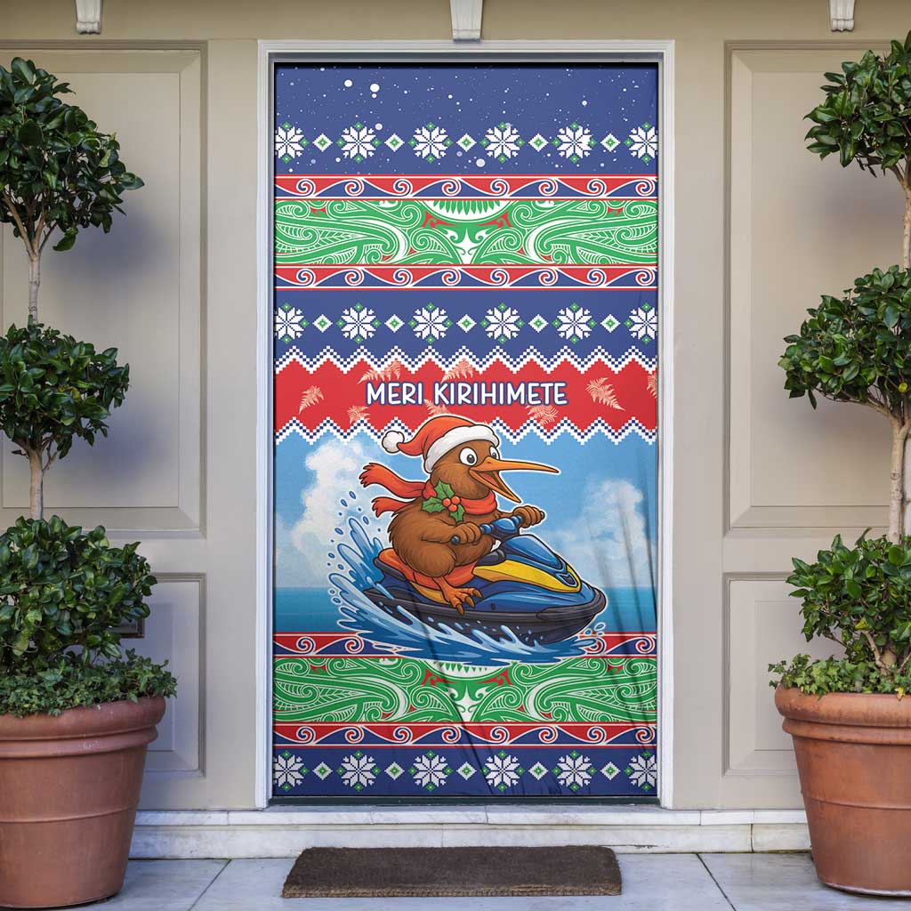 New Zealand Christmas Door Cover Funny Jet Ride Kiwi Xmas LT05 Blue - Polynesian Pride