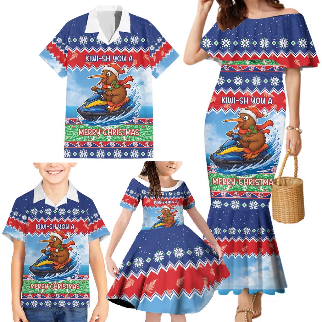 New Zealand Christmas Family Matching Mermaid Dress and Hawaiian Shirt Funny Jet Ride Kiwi Xmas LT05 - Polynesian Pride