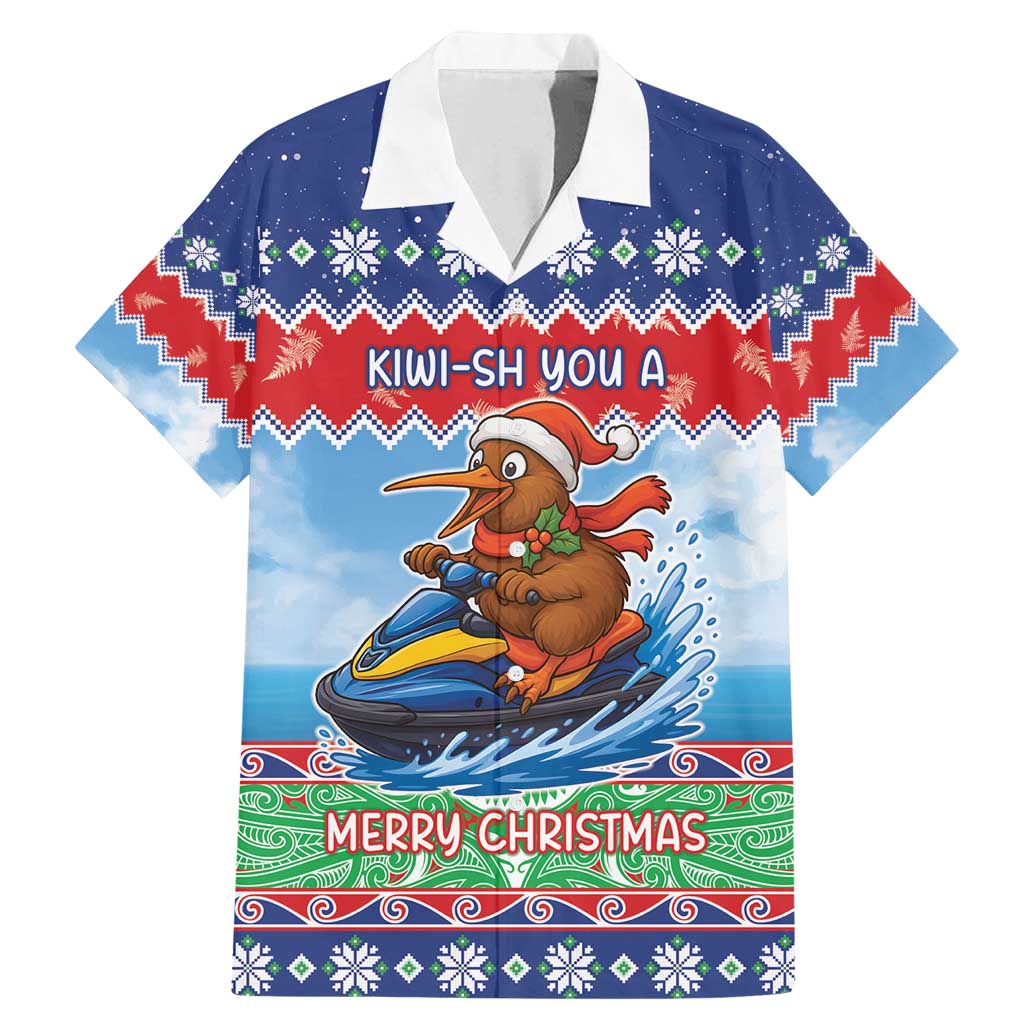 New Zealand Christmas Family Matching Mermaid Dress and Hawaiian Shirt Funny Jet Ride Kiwi Xmas LT05 Dad's Shirt - Short Sleeve Blue - Polynesian Pride