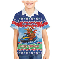 New Zealand Christmas Family Matching Mermaid Dress and Hawaiian Shirt Funny Jet Ride Kiwi Xmas LT05 Son's Shirt Blue - Polynesian Pride
