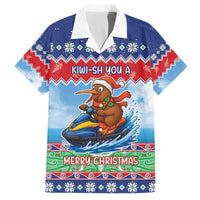 New Zealand Christmas Family Matching Off The Shoulder Long Sleeve Dress and Hawaiian Shirt Funny Jet Ride Kiwi Xmas LT05 Dad's Shirt - Short Sleeve Blue - Polynesian Pride