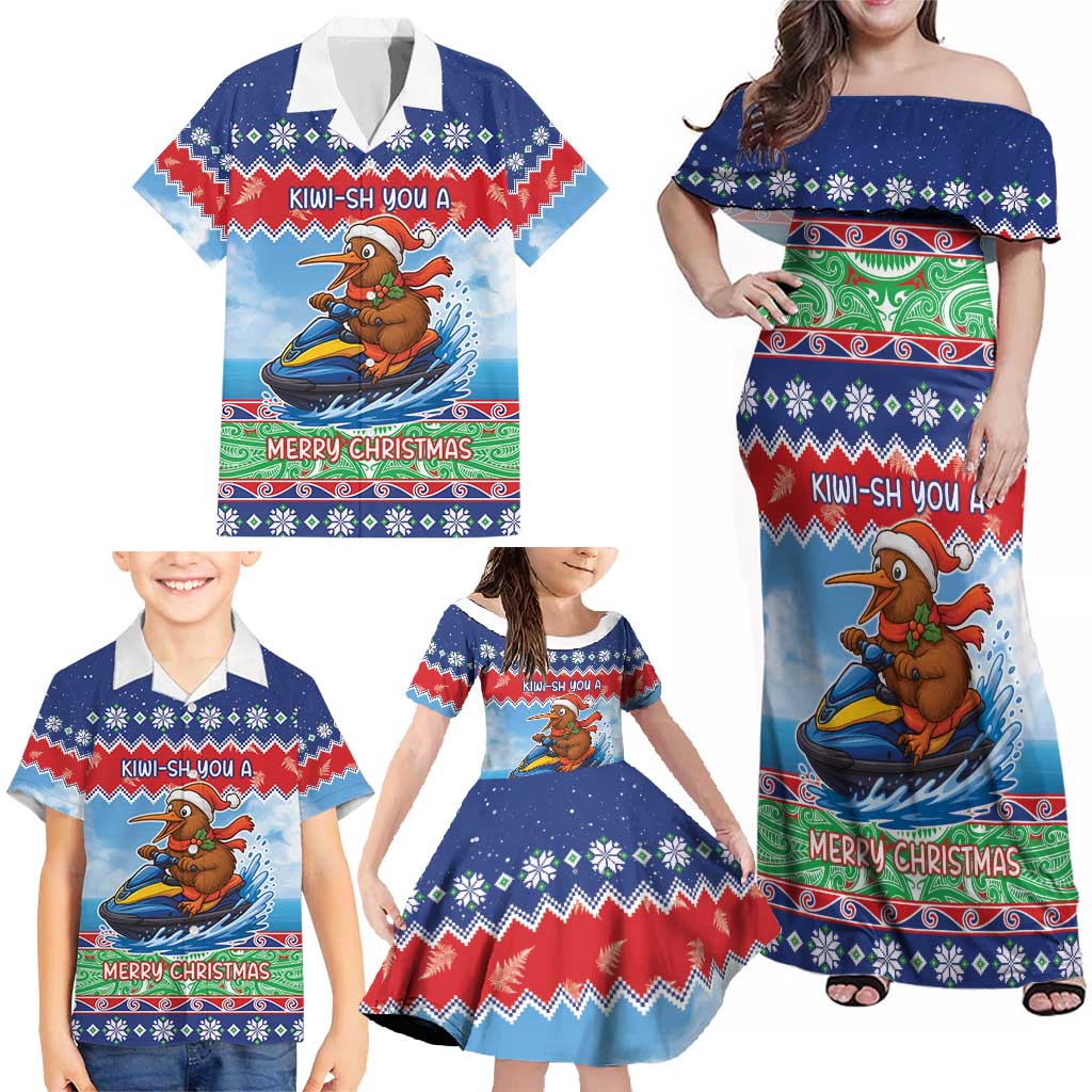 New Zealand Christmas Family Matching Off Shoulder Maxi Dress and Hawaiian Shirt Funny Jet Ride Kiwi Xmas LT05 - Polynesian Pride