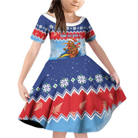 New Zealand Christmas Family Matching Off Shoulder Short Dress and Hawaiian Shirt Funny Jet Ride Kiwi Xmas LT05 Daughter's Dress Blue - Polynesian Pride