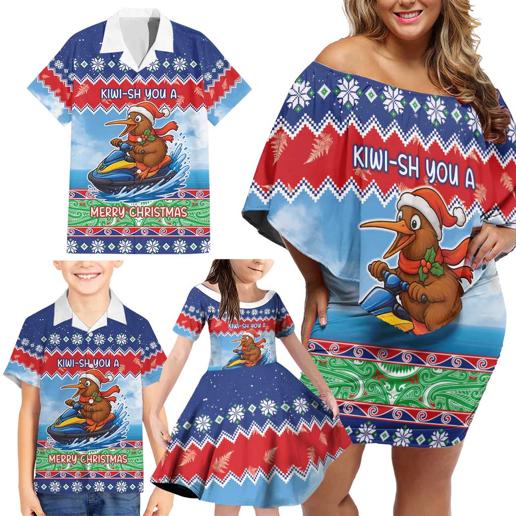 New Zealand Christmas Family Matching Off Shoulder Short Dress and Hawaiian Shirt Funny Jet Ride Kiwi Xmas LT05 - Polynesian Pride