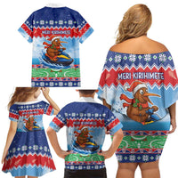 New Zealand Christmas Family Matching Off Shoulder Short Dress and Hawaiian Shirt Funny Jet Ride Kiwi Xmas LT05 - Polynesian Pride