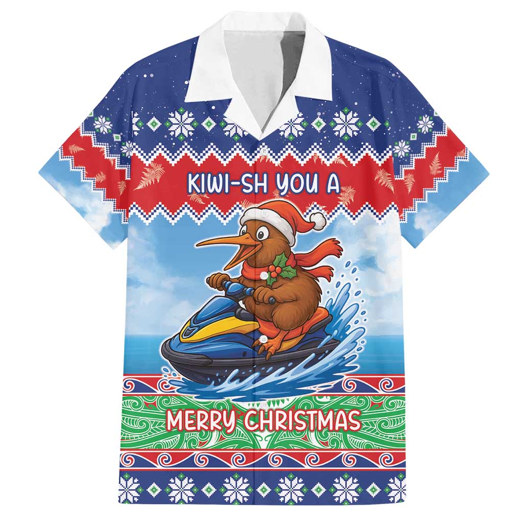 New Zealand Christmas Family Matching Puletasi and Hawaiian Shirt Funny Jet Ride Kiwi Xmas LT05 Dad's Shirt - Short Sleeve Blue - Polynesian Pride