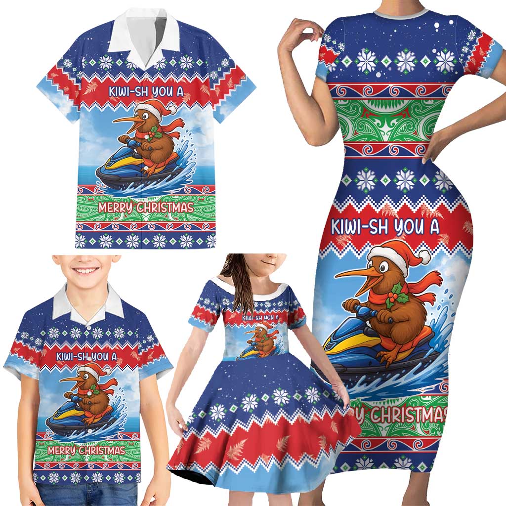 New Zealand Christmas Family Matching Short Sleeve Bodycon Dress and Hawaiian Shirt Funny Jet Ride Kiwi Xmas LT05 - Polynesian Pride