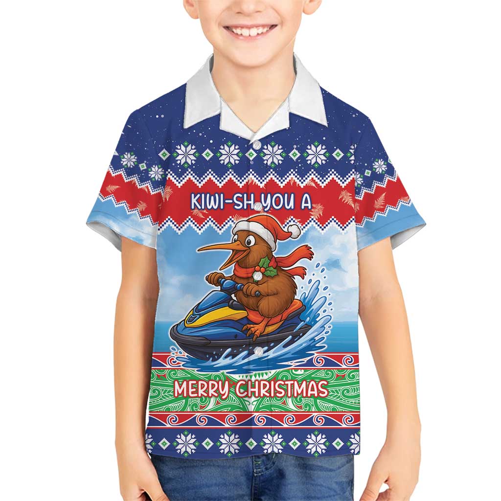 New Zealand Christmas Family Matching Summer Maxi Dress and Hawaiian Shirt Funny Jet Ride Kiwi Xmas LT05 Son's Shirt Blue - Polynesian Pride