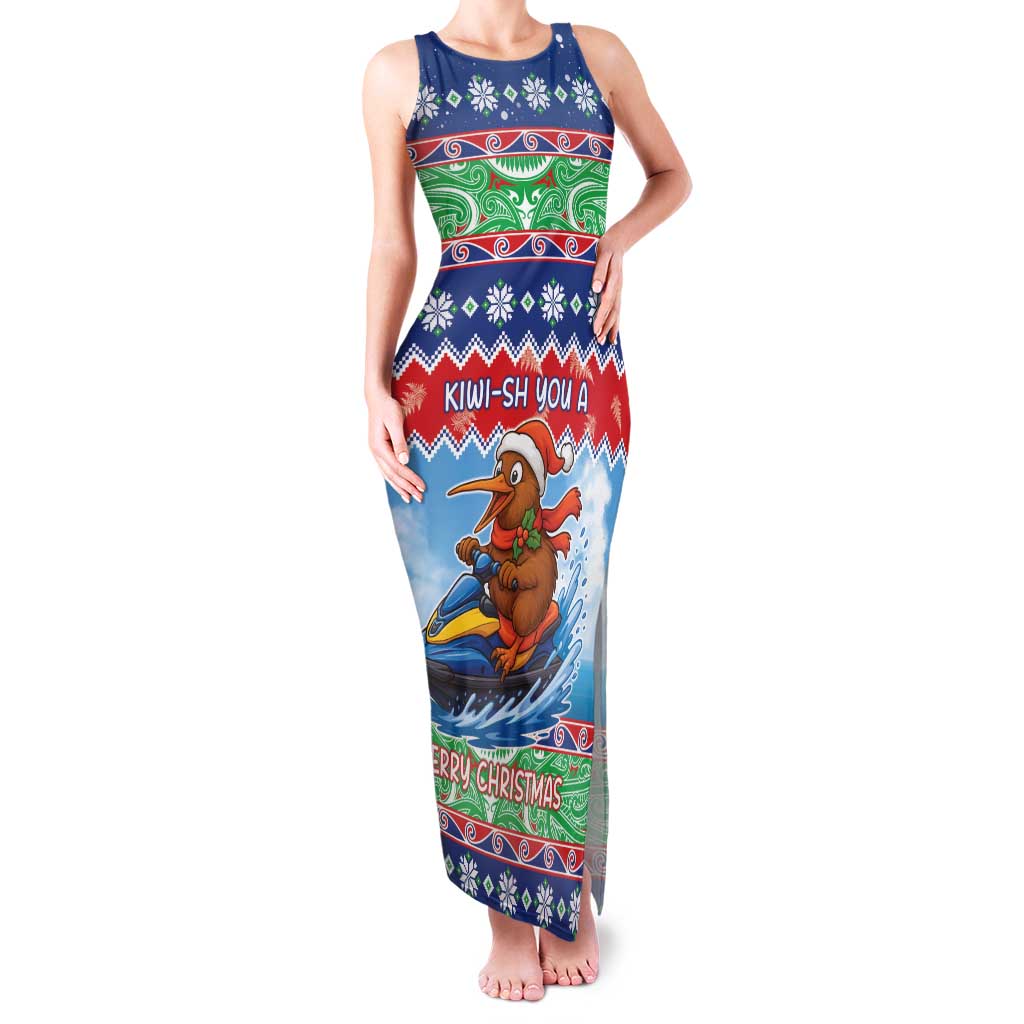 New Zealand Christmas Family Matching Tank Maxi Dress and Hawaiian Shirt Funny Jet Ride Kiwi Xmas LT05 Mom's Dress Blue - Polynesian Pride