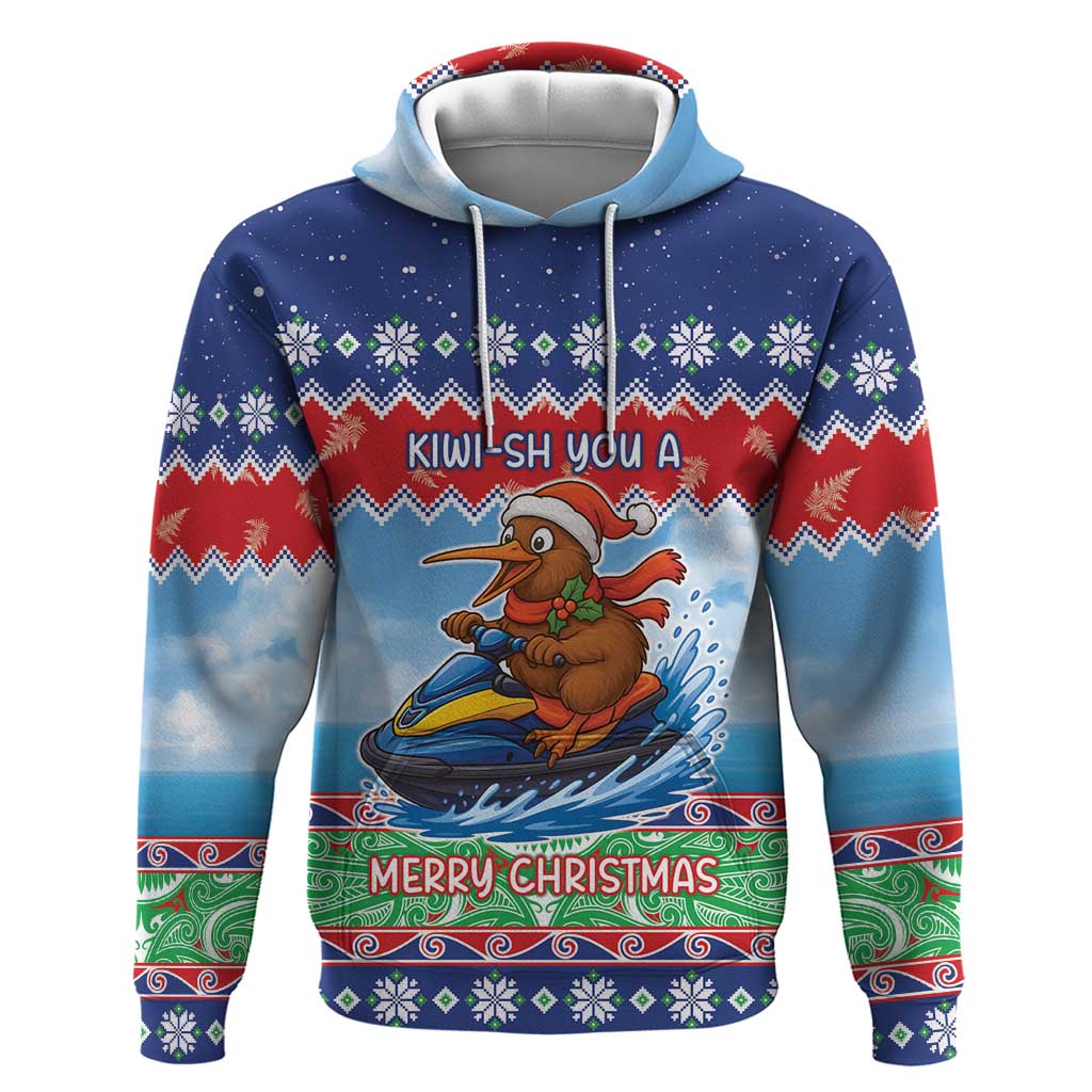 New Zealand Christmas Hoodie Funny Jet Ride Kiwi Xmas LT05 Pullover Hoodie Blue - Polynesian Pride