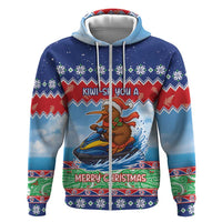 New Zealand Christmas Hoodie Funny Jet Ride Kiwi Xmas LT05 Zip Hoodie Blue - Polynesian Pride