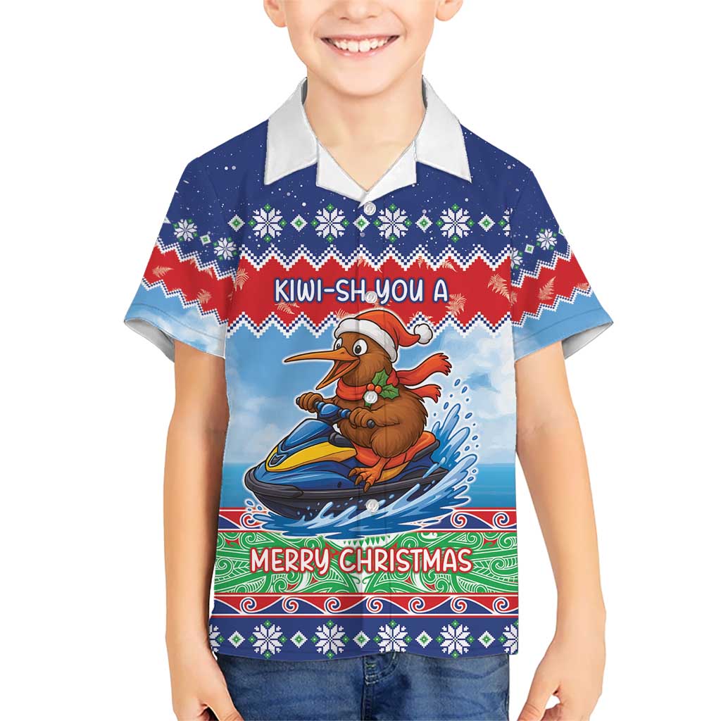 New Zealand Christmas Kid Hawaiian Shirt Funny Jet Ride Kiwi Xmas LT05 Kid Blue - Polynesian Pride