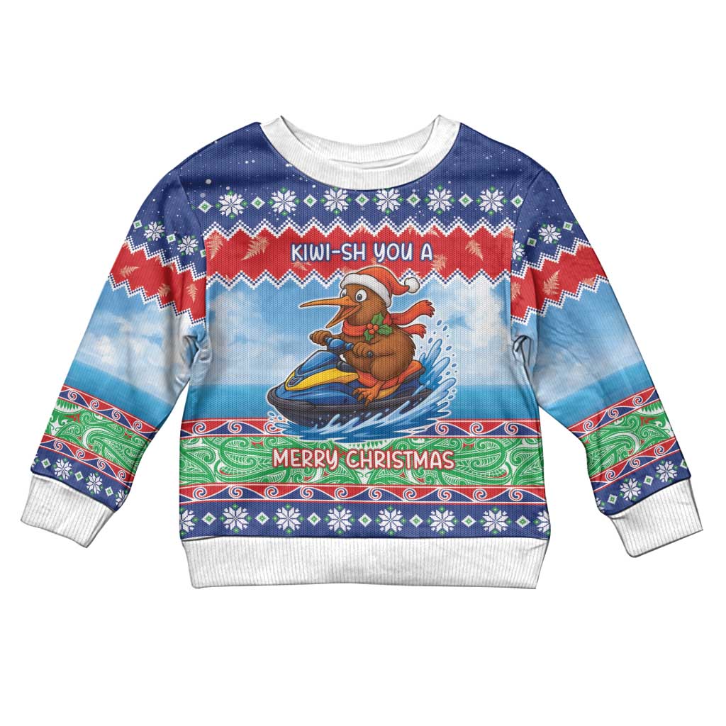 New Zealand Christmas Kid Ugly Christmas Sweater Funny Jet Ride Kiwi Xmas LT05 Kid Blue - Polynesian Pride