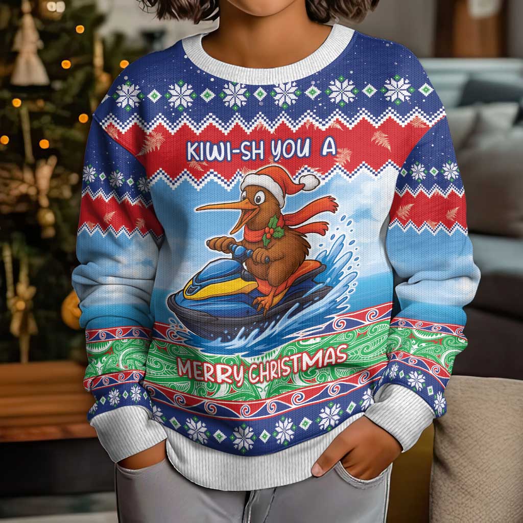 New Zealand Christmas Kid Ugly Christmas Sweater Funny Jet Ride Kiwi Xmas LT05 - Polynesian Pride