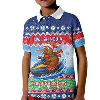 New Zealand Christmas Kid Polo Shirt Funny Jet Ride Kiwi Xmas LT05 Kid Blue - Polynesian Pride