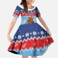 New Zealand Christmas Kid Short Sleeve Dress Funny Jet Ride Kiwi Xmas LT05 KID Blue - Polynesian Pride