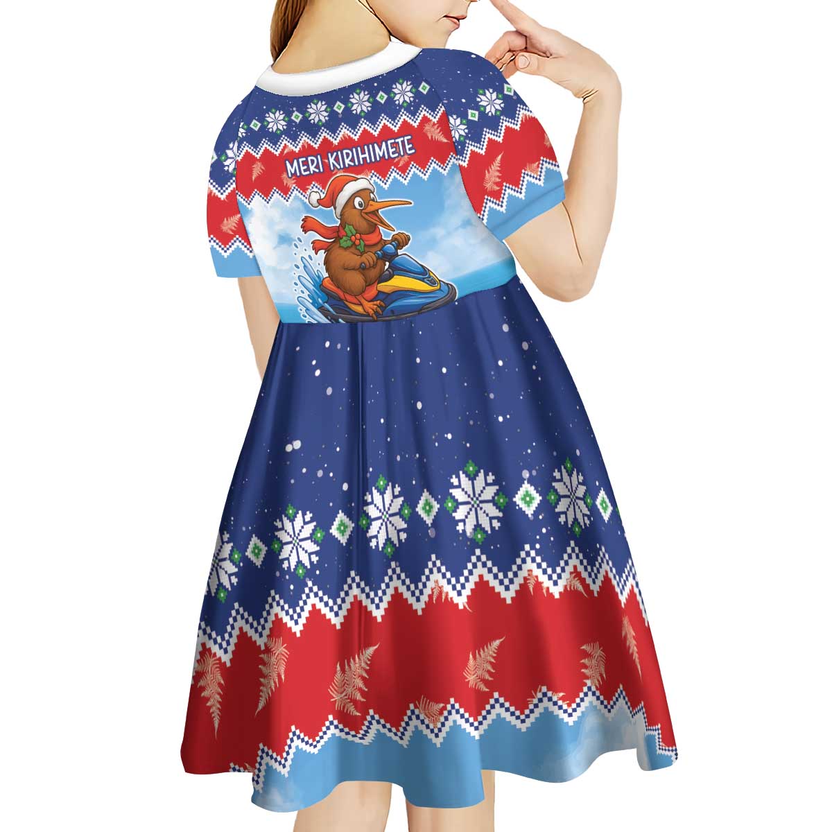 New Zealand Christmas Kid Short Sleeve Dress Funny Jet Ride Kiwi Xmas LT05 - Polynesian Pride