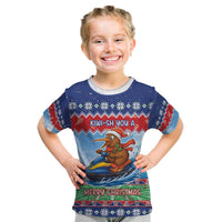 New Zealand Christmas Kid T Shirt Funny Jet Ride Kiwi Xmas LT05 Blue - Polynesian Pride