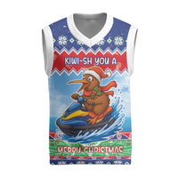 New Zealand Christmas Knitted V-Neck Vest Funny Jet Ride Kiwi Xmas LT05 Blue - Polynesian Pride