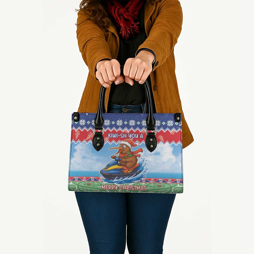 New Zealand Christmas Leather Bag Funny Jet Ride Kiwi Xmas - Polynesian Pride