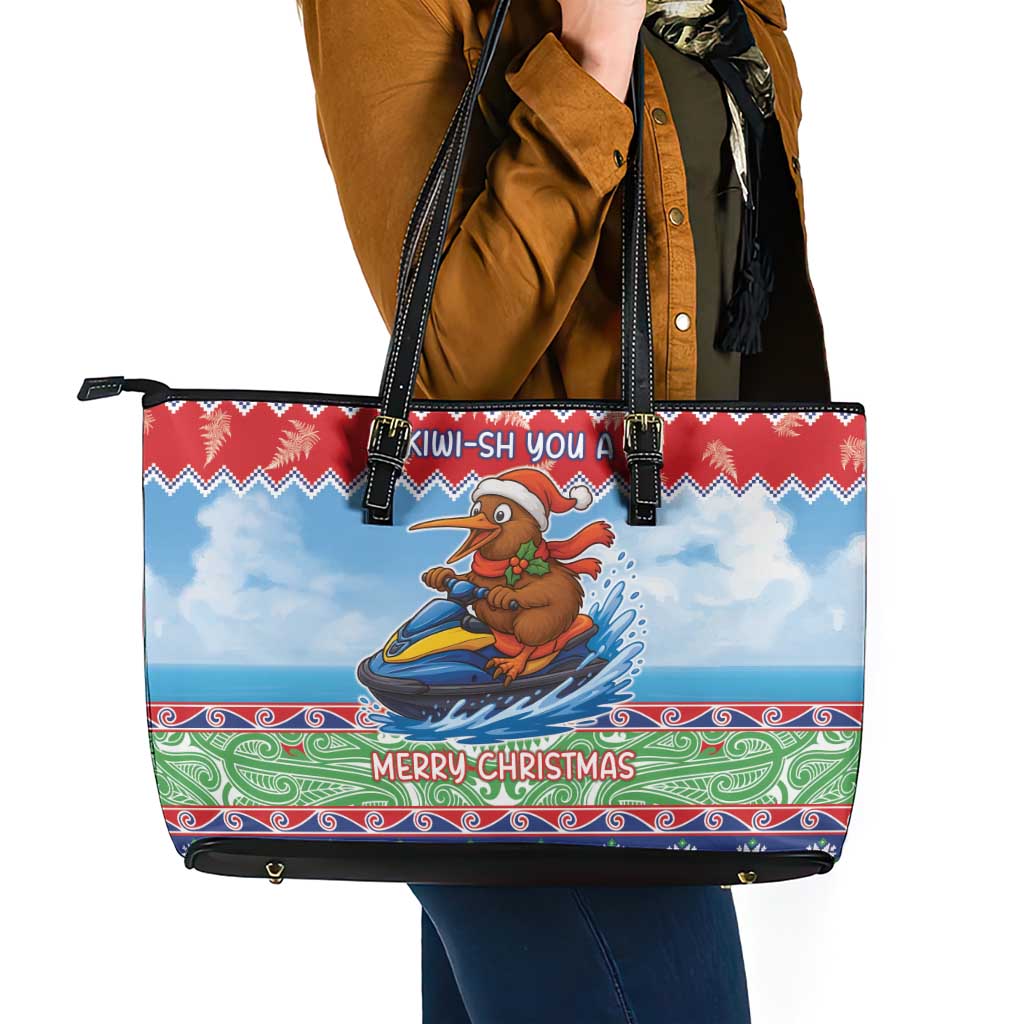 New Zealand Christmas Leather Tote Bag Funny Jet Ride Kiwi Xmas LT05 - Polynesian Pride