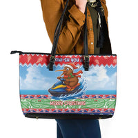 New Zealand Christmas Leather Tote Bag Funny Jet Ride Kiwi Xmas LT05 - Polynesian Pride