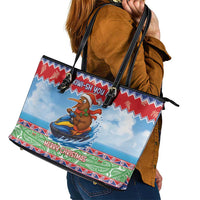 New Zealand Christmas Leather Tote Bag Funny Jet Ride Kiwi Xmas LT05 - Polynesian Pride