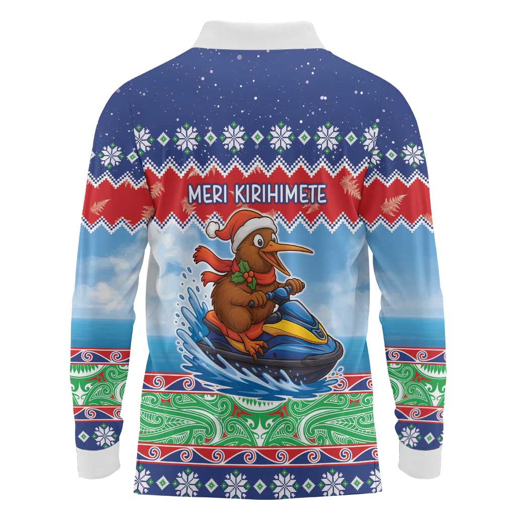 New Zealand Christmas Long Sleeve Polo Shirt Funny Jet Ride Kiwi Xmas LT05 - Polynesian Pride