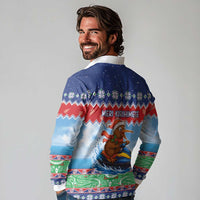 New Zealand Christmas Long Sleeve Polo Shirt Funny Jet Ride Kiwi Xmas LT05 - Polynesian Pride