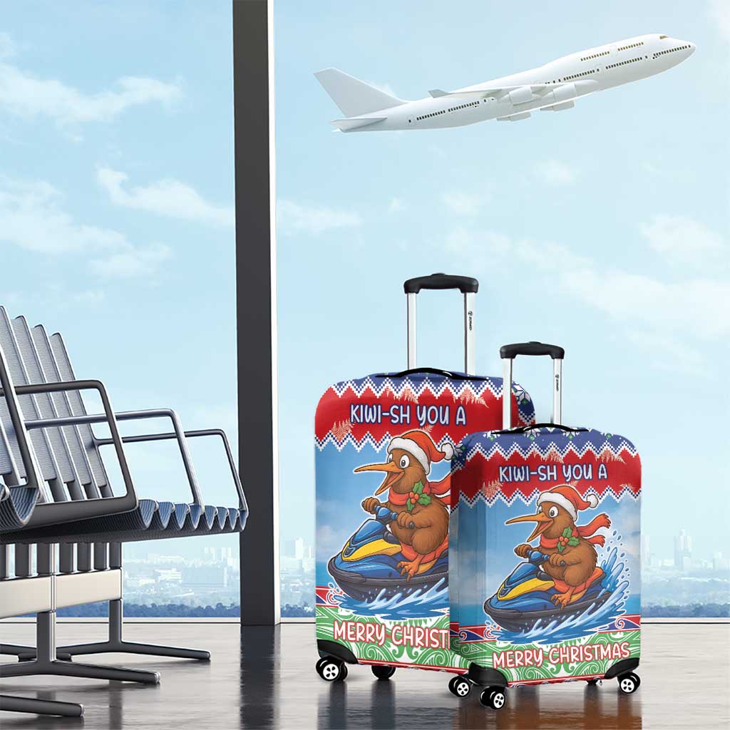New Zealand Christmas Luggage Cover Funny Jet Ride Kiwi Xmas - Polynesian Pride
