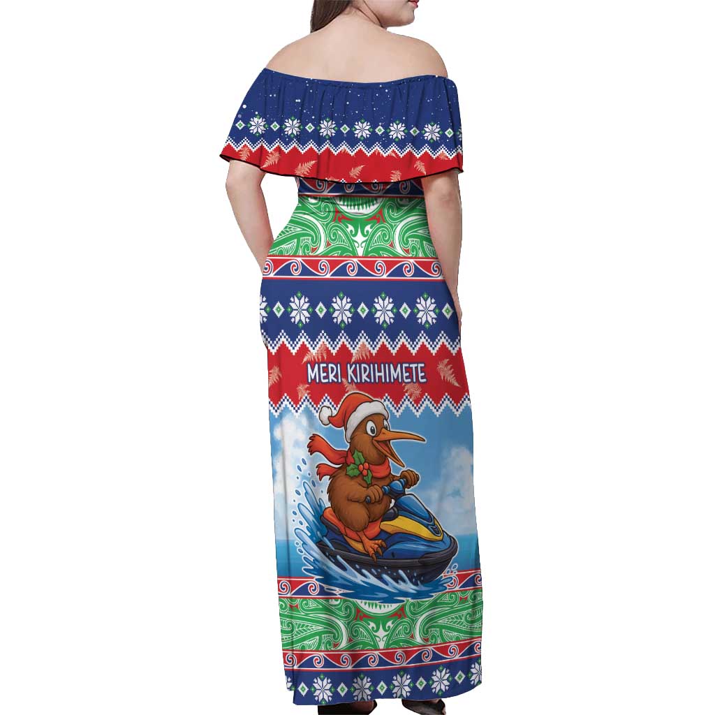New Zealand Christmas Off Shoulder Maxi Dress Funny Jet Ride Kiwi Xmas LT05 - Polynesian Pride