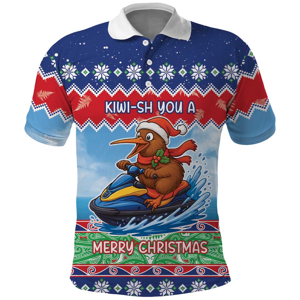New Zealand Christmas Polo Shirt Funny Jet Ride Kiwi Xmas LT05 Blue - Polynesian Pride