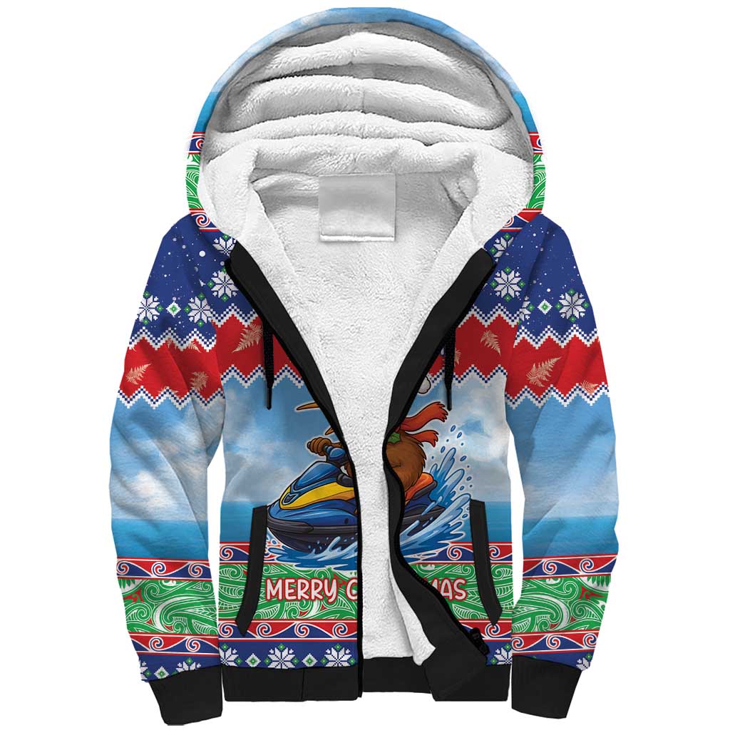 New Zealand Christmas Sherpa Hoodie Funny Jet Ride Kiwi Xmas LT05 Unisex Blue - Polynesian Pride
