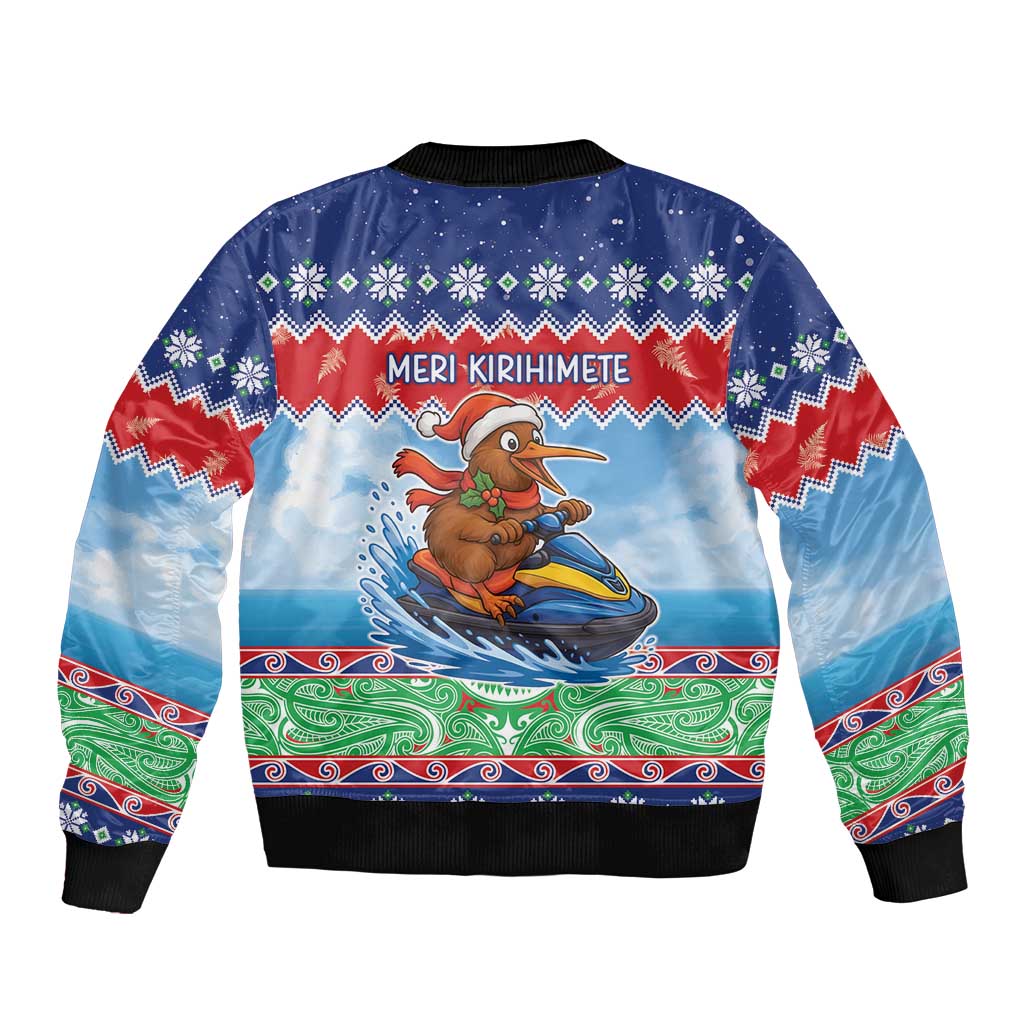 New Zealand Christmas Sleeve Zip Bomber Jacket Funny Jet Ride Kiwi Xmas - Polynesian Pride