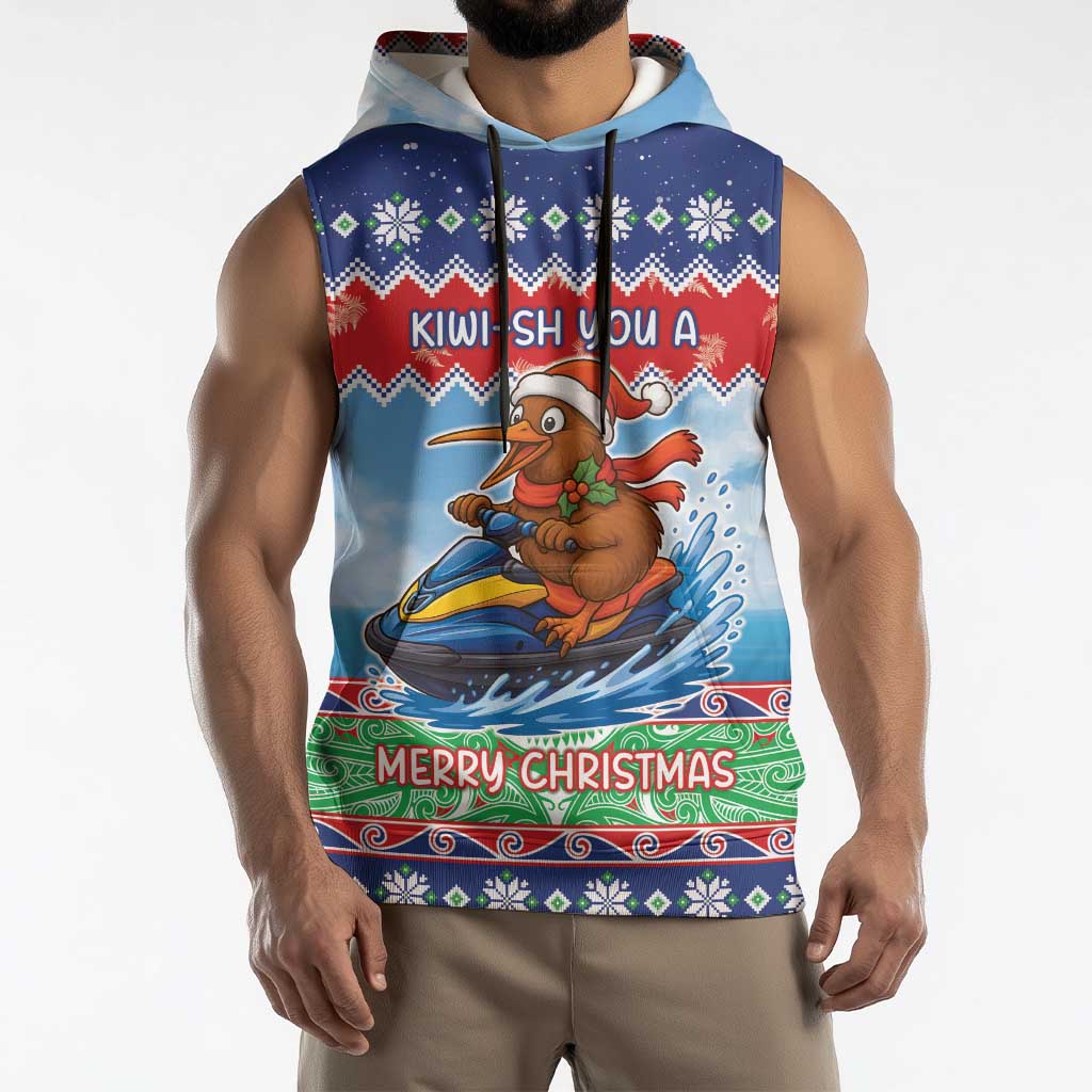 New Zealand Christmas Sleeveless Hoodie Funny Jet Ride Kiwi Xmas LT05 - Polynesian Pride
