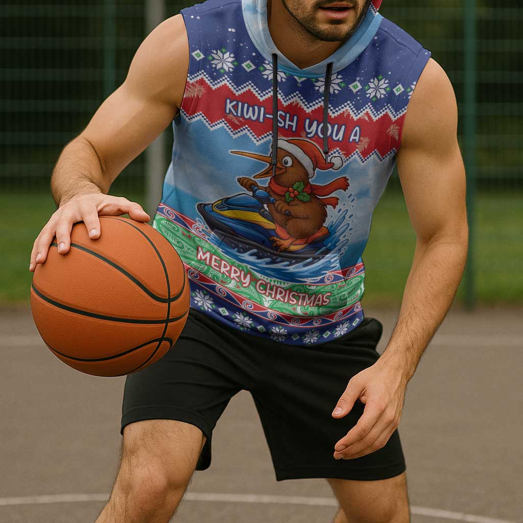 New Zealand Christmas Sleeveless Hoodie Funny Jet Ride Kiwi Xmas LT05 - Polynesian Pride