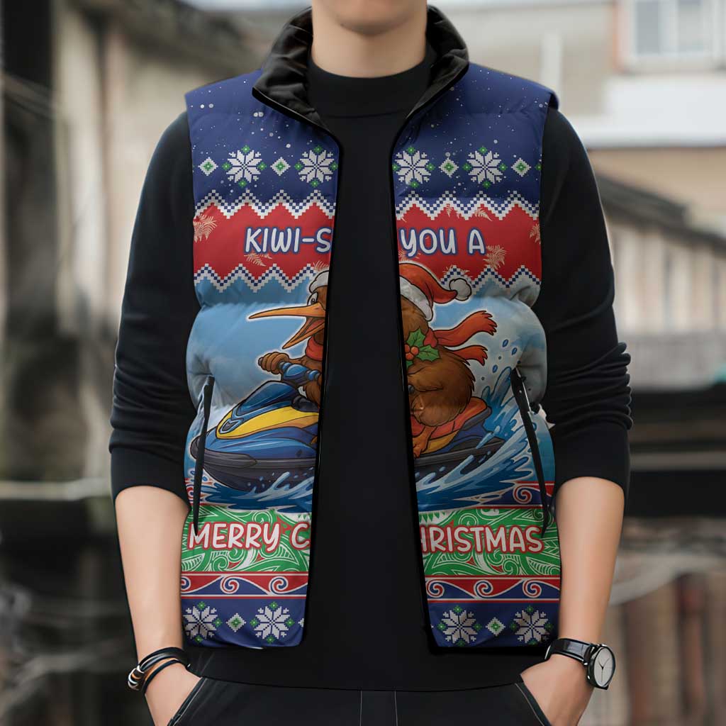 New Zealand Christmas Sleeveless Puffer Jacket Funny Jet Ride Kiwi Xmas - Polynesian Pride