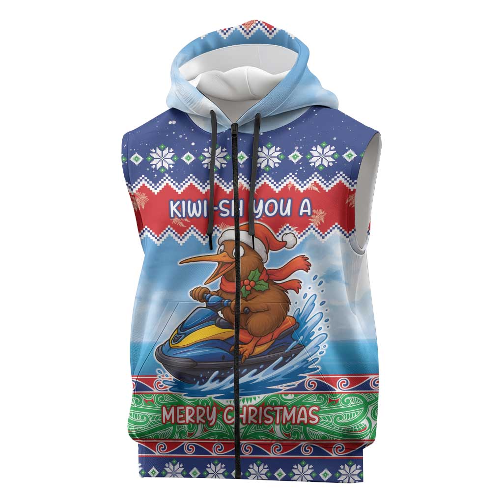 New Zealand Christmas Sleeveless Zip Hoodie Funny Jet Ride Kiwi Xmas - Polynesian Pride