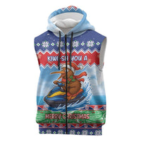 New Zealand Christmas Sleeveless Zip Hoodie Funny Jet Ride Kiwi Xmas LT05 Blue - Polynesian Pride