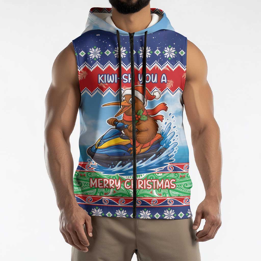 New Zealand Christmas Sleeveless Zip Hoodie Funny Jet Ride Kiwi Xmas LT05 - Polynesian Pride
