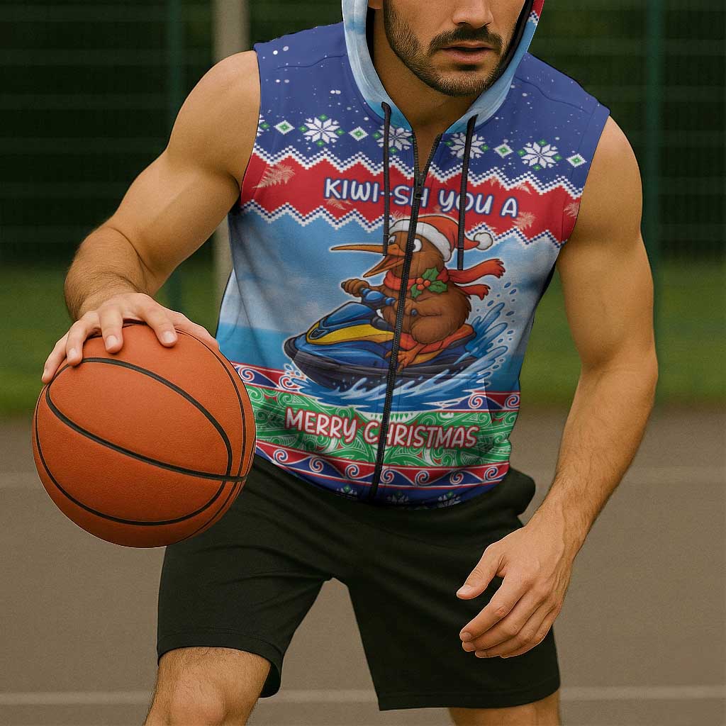 New Zealand Christmas Sleeveless Zip Hoodie Funny Jet Ride Kiwi Xmas LT05 - Polynesian Pride