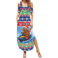New Zealand Christmas Summer Maxi Dress Funny Jet Ride Kiwi Xmas LT05 Women Blue - Polynesian Pride