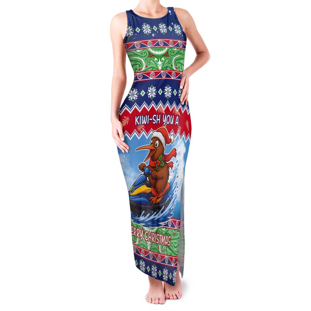 New Zealand Christmas Tank Maxi Dress Funny Jet Ride Kiwi Xmas LT05 Women Blue - Polynesian Pride