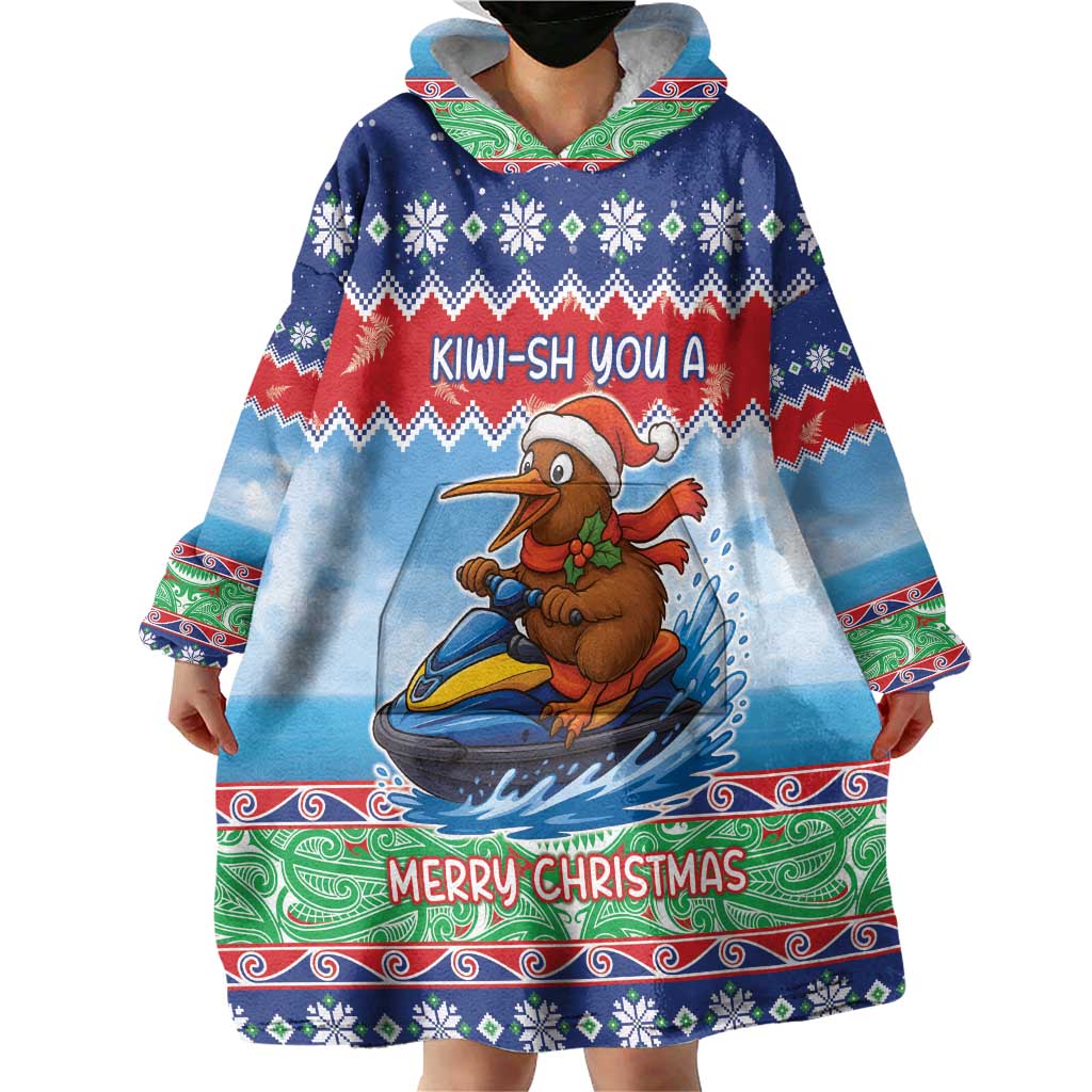 New Zealand Christmas Wearable Blanket Hoodie Funny Jet Ride Kiwi Xmas LT05 - Polynesian Pride