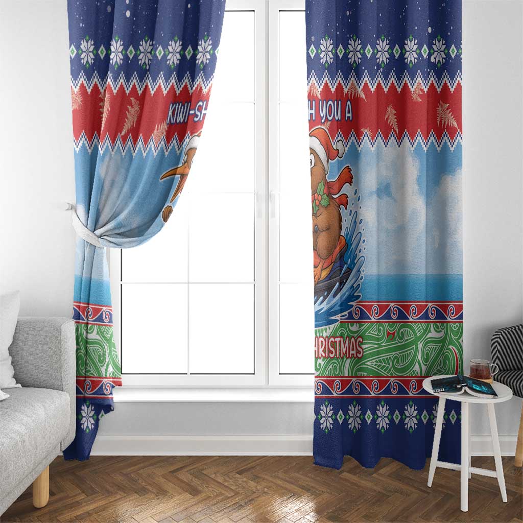 New Zealand Christmas Window Curtain Funny Jet Ride Kiwi Xmas - Polynesian Pride